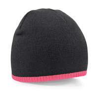 Beechfield Uniszex téli sapka Beechfield Two-Tone Beanie Knitted Hat Egy méret, Fekete/Fluorescent Világos rózsaszín (pink)
