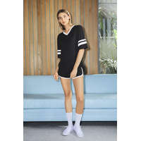 American Apparel Uniszex póló American Apparel AARSABB4481 poly-Cotton v-nyakú Futball póló -L, Heather Grey/Black