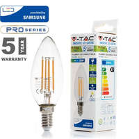 V-Tac LED lámpa E14 (4W/300°) Retro filament Gyertya, meleg fehér PRO Samsung