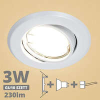 V-Tac LED spot szett: fehér bill. keret + 3 Wattos, meleg fehér GU10 LED lámpa + GU10 csatlakozó (kettesével rendelhető)