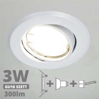 V-Tac LED spot szett: fehér bill. keret + 3 Wattos, természetes fehér GU10 LED lámpa + GU10 csatlakozó (kettesével rendelhető)