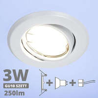 V-Tac LED spot szett: fehér bill. keret + 3 Wattos, hideg fehér GU10 LED lámpa + GU10 csatlakozó (kettesével rendelhető)