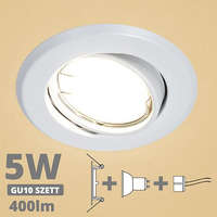 V-Tac LED spot szett: fehér bill. keret + 4,5 Wattos, meleg fehér GU10 LED lámpa + GU10 csatlakozó (kettesével rendelhető)