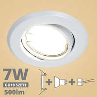 V-Tac LED spot szett: fehér bill. keret + 7 Wattos, meleg fehér GU10 LED lámpa + GU10 csatlakozó (kettesével rendelhető)