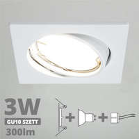 V-Tac LED spot szett: fehér bill. keret, négyzet + 2,9 Wattos, természetes fehér GU10 LED lámpa + GU10 csatlakozó (kettesével rendelhető)