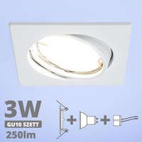 V-Tac LED spot szett: fehér bill. keret, négyzet + 2,9 Wattos, hideg fehér GU10 LED lámpa + GU10 csatlakozó (kettesével rendelhető)