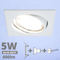 V-Tac LED spot szett: fehér bill. keret, négyzet + 4,5 Wattos, hideg fehér GU10 LED lámpa + GU10 csatlakozó (kettesével rendelhető)