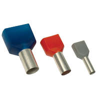 Tracon Szigetelt (PA6.6) iker-érvéghüvely 2×1,5mm2, L=8mm, ónoz. elektr.réz, piros