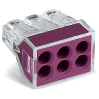 Wago 773-106 PUSH WIRE® csatlakozó kötődobozokhoz; tömör és sodrott vezetékekhez; max. 2,5 mm²; 6 vezeték; áttetsző készülékház; ibolya fedél