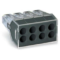 Wago 773-108 PUSH WIRE® csatlakozó kötődobozokhoz; tömör és sodrott vezetékekhez; max. 2,5 mm²; 8 vezeték; áttetsző készülékház; sötétszürke fedél