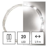 EMOS EMOS D3AC07 LED karácsonyi nano fényfüzér, 1,9 m, 2x AA, beltéri, hideg fehér, időzítő, 1,28 W, elem (2× AA), IP20