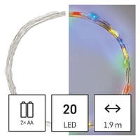 EMOS EMOS D3AM04 LED karácsonyi nano fényfüzér, 1,9 m, 2x AA, beltéri, többszínű, időzítő, 1 W, elem (2× AA), IP20