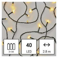 EMOS EMOS D4FW01 LED karácsonyi fényfüzér, 2,8 m, 3x AA, kültéri és beltéri, meleg fehér, időzítő, 0,5 W, elem (3× AA), IP44