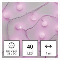 EMOS EMOS D5AP01 LED fényfüzér, cseresznye – golyók 2,5 cm, 4 m, kültéri és beltéri, rózsaszínű, időzítő, 3,6 W, 230 V AC, IP44