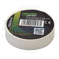 TRACON TRACON FEH10-15 Szigetelőszalag, fehér 10m×15mm, PVC, 0-90°C, 40kV/mm, 10 db/csomag