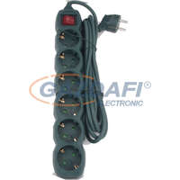 GAO GAO 7193H Asztali elosztó 6-os kapcsolóval, 5m, 3x1.5, zöld; 250V, 10A, 5.0m, H05VV-F 3x1.5mm² , IP20