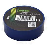 TRACON TRACON K10 Szigetelőszalag, kék 10m×18mm, PVC, 0-90°C, 40kV/mm, 10 db/csomag