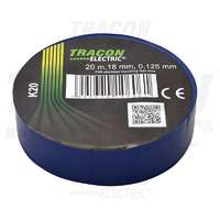 TRACON TRACON K20 Szigetelőszalag, kék 20m×18mm, PVC, 0-90°C, 40kV/mm, 10 db/csomag
