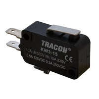 TRACON TRACON KW3-15 Helyzetkapcsoló, mikro, rugószáras 1×CO 10A/230VAC, 0,3A/250VDC, 15mm, 4,8x0,5 mm, IP00