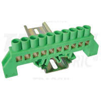 TRACON TRACON NPE-G8-10 Szigetelt földelősín (N/PE), zöld 230/400VAC, 100A, 8×12mm, 10P, IP20
