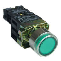 TRACON TRACON NYGBW3371Z Világító nyomógomb, fémalap, előtét, zöld, glim, izzó nélk. 1×NO, 3A/230V AC, 130V, IP42