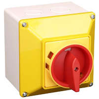 TRACON TRACON TSS-40/4TS Tokozott biztonsági lakatolható szakaszoló kapcsoló, sárga 400V, 50Hz, 40A, 4P, 11kW, 64×64mm, IP44