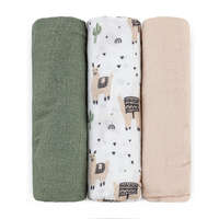 PETITEMARS PETITE&MARS Bambusz muszlin 3db-os pelenka szett Moussy Llama Vibes 68 x 68 cm
