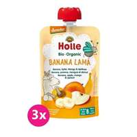 Holle 3x Holle Banana Lama Bio gyümölcspüré banán, alma, mangó, sárgabarack, 100 g (6 m+)