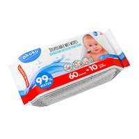 Akuku Akuku nedves törlőkendő 99% víz, 60db+10db AJÁNDÉK