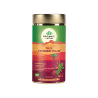 Organic India Tulsi RASPBERRY PEACH Málna Őszibarack, szálas bio tea, 100g - Organic India