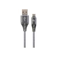 Gembird Gembird Premium cotton braided Type-C USB charging and data cable, 1m, szürke/fehér (CC-USB2B-AMCM-1M-WB2)