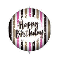  Happy Birthday Pink Gold Stripes fólia lufi 46 cm