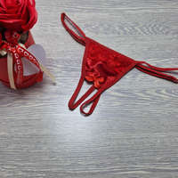 Állítható pántos selyem PIROS NYITOTT tanga