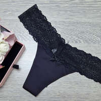 Poppy Lézervágott csipkés derekú tanga Fekete