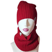 Női kötött vékony lógós sapka+sál Piros