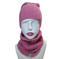 Női kötött vékony lógós sapka+sál Rózsaszín