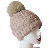 Női kötött polár béléses sapka anyagában hosszában mintás csillogós Púder