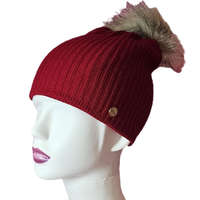 Női kötött sapka anyagában hosszában mintás Piros