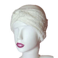 Női kötött szőrmés egyszínű fülpánt-fejpánt Fehér