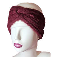 Női kötött szőrmés egyszínű fülpánt-fejpánt Bordó