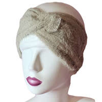 Női kötött szőrmés egyszínű fülpánt-fejpánt halvány drapp