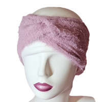 Női kötött szőrmés egyszínű fülpánt-fejpánt Púder