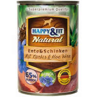 Happy&Fit Happy&Fit | Natural Dog Konzerv | Teljes értékű táp, Kacsa & Sonka Sütőtökkel & Aloe Verával, felnőtt kutyák számára - 400 g